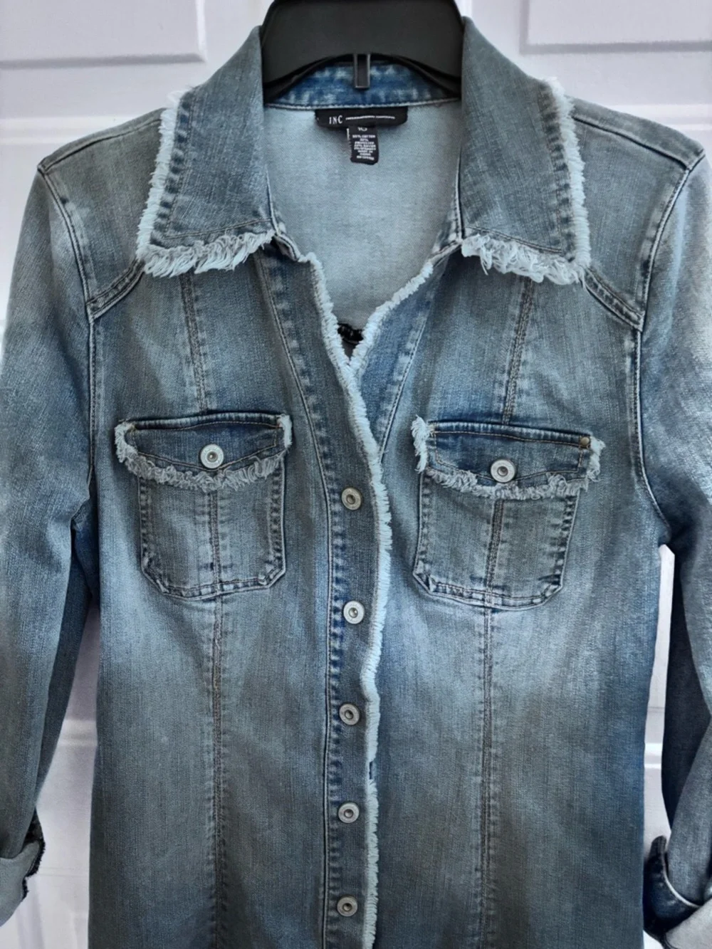 INC International Concepts Light/Medium Blue Denim Long Sleeve Shirt Dress - Picture 2 of 9